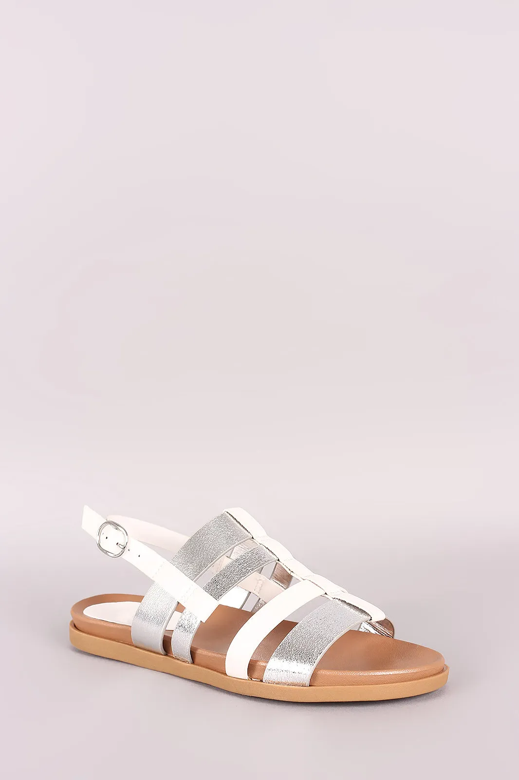 Bamboo Strappy Two Tone Slingback Flat Sandal