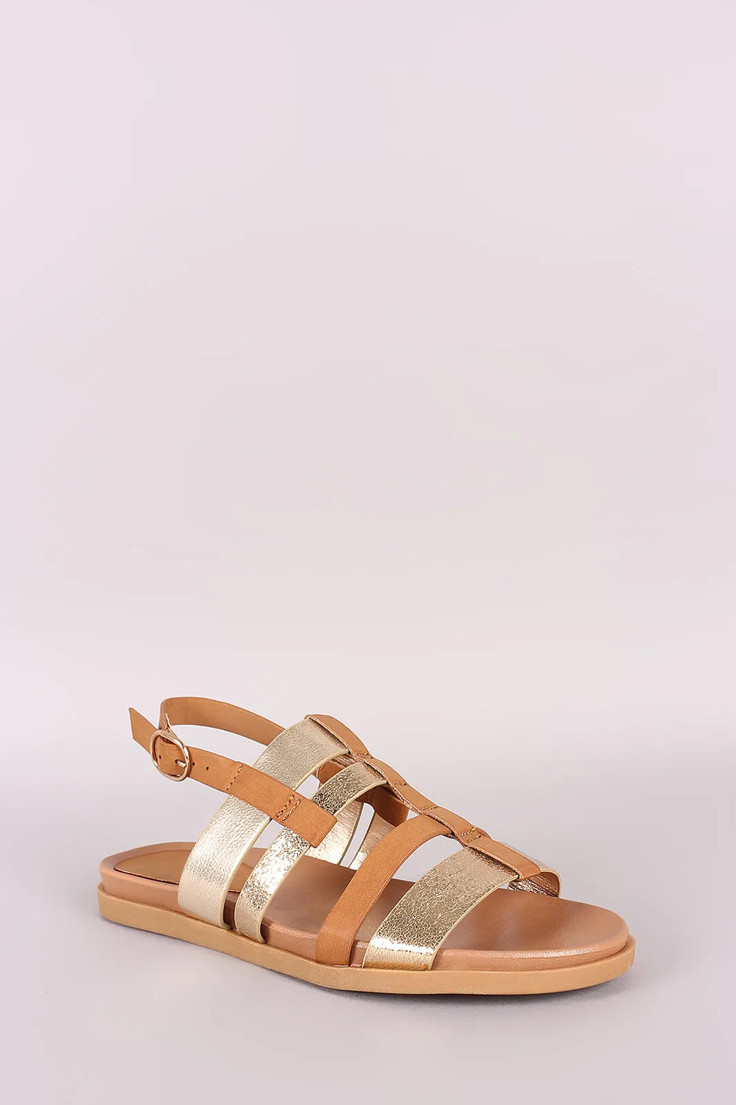 Bamboo Strappy Two Tone Slingback Flat Sandal