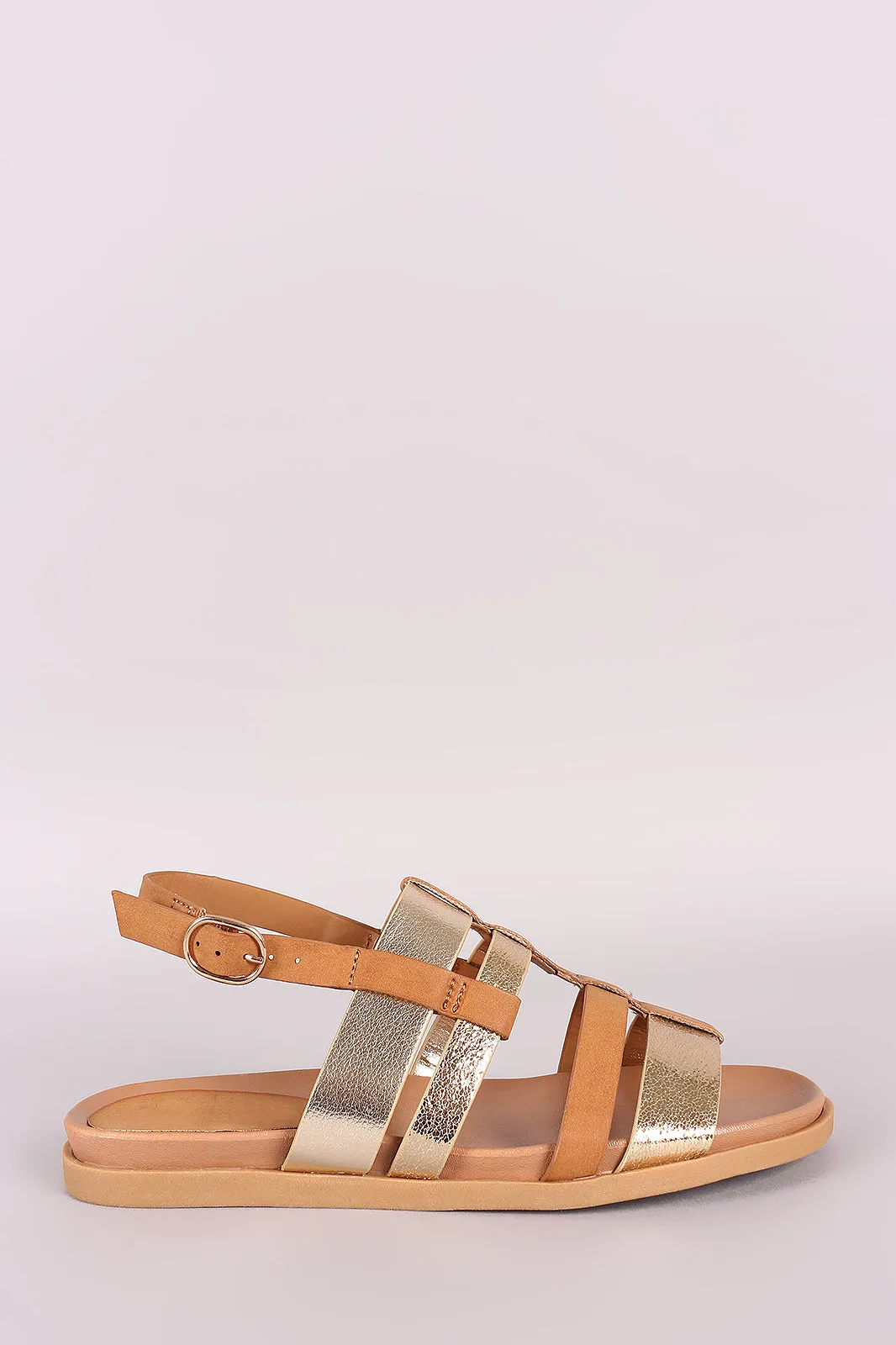 Bamboo Strappy Two Tone Slingback Flat Sandal