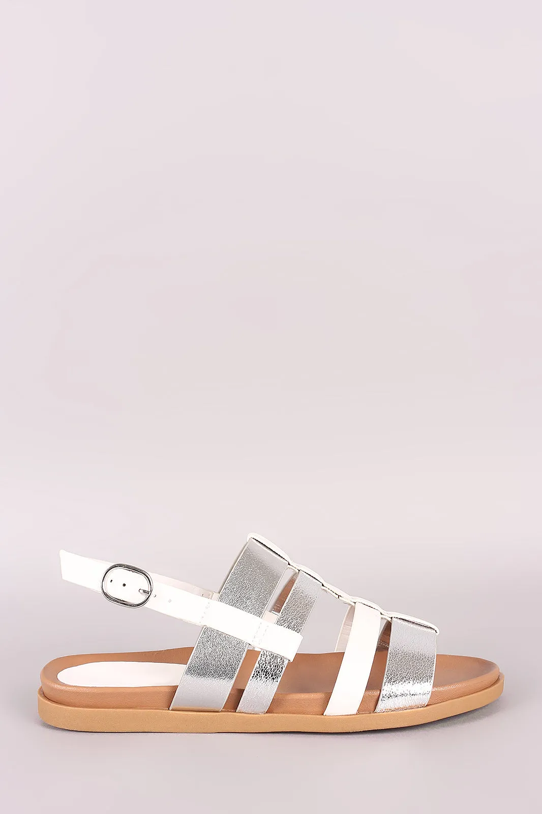 Bamboo Strappy Two Tone Slingback Flat Sandal