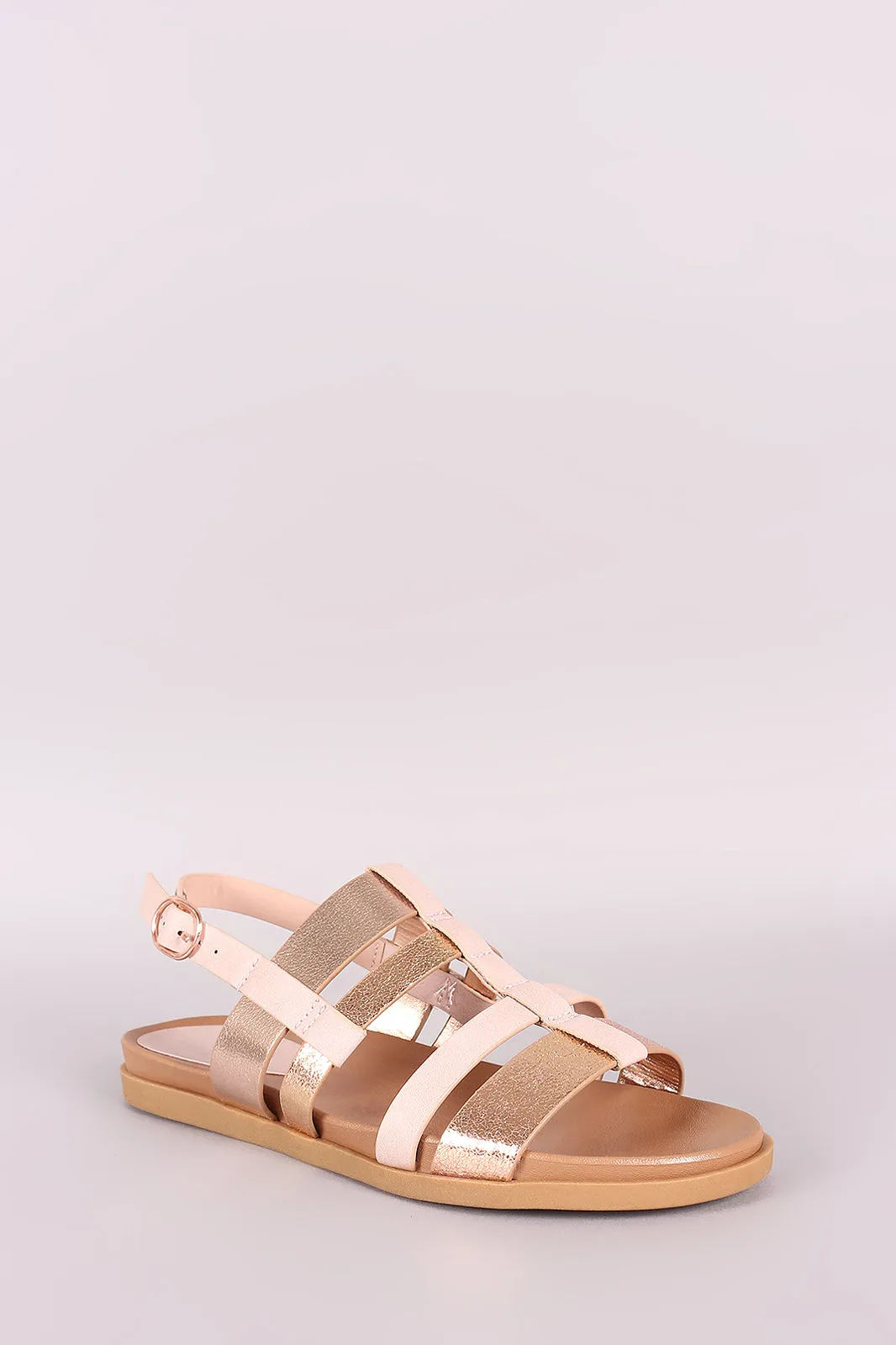Bamboo Strappy Two Tone Slingback Flat Sandal