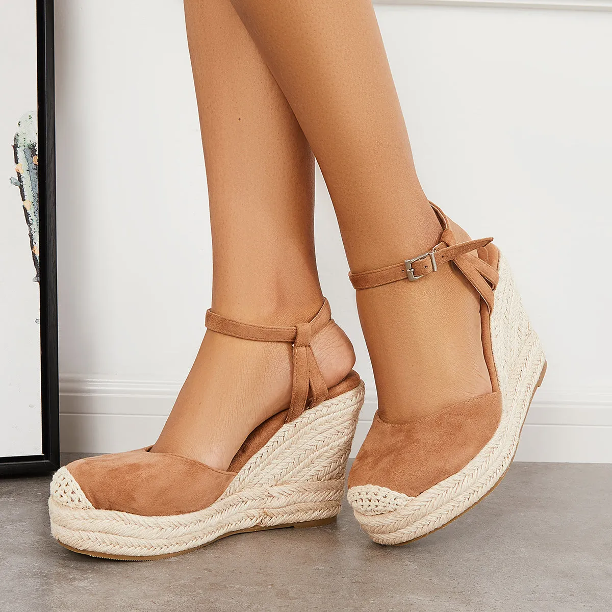 Sohiwoo Women Closed Toe Espadrille Platform Wedges Ankle Strap Slingback Sandals