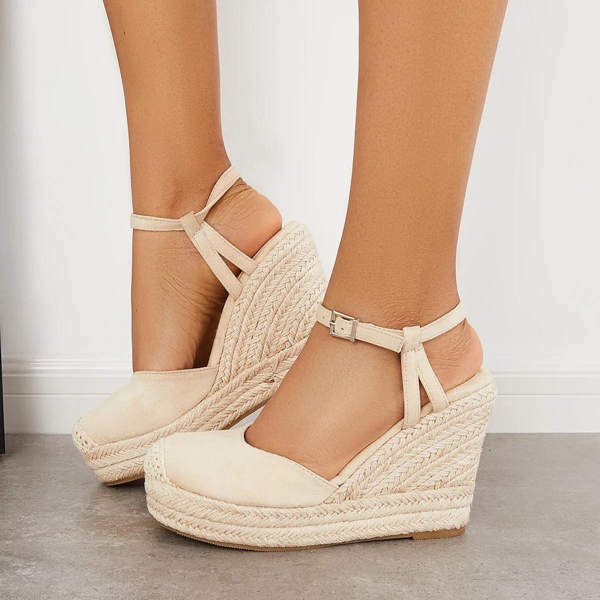 Sohiwoo Women Closed Toe Espadrille Platform Wedges Ankle Strap Slingback Sandals