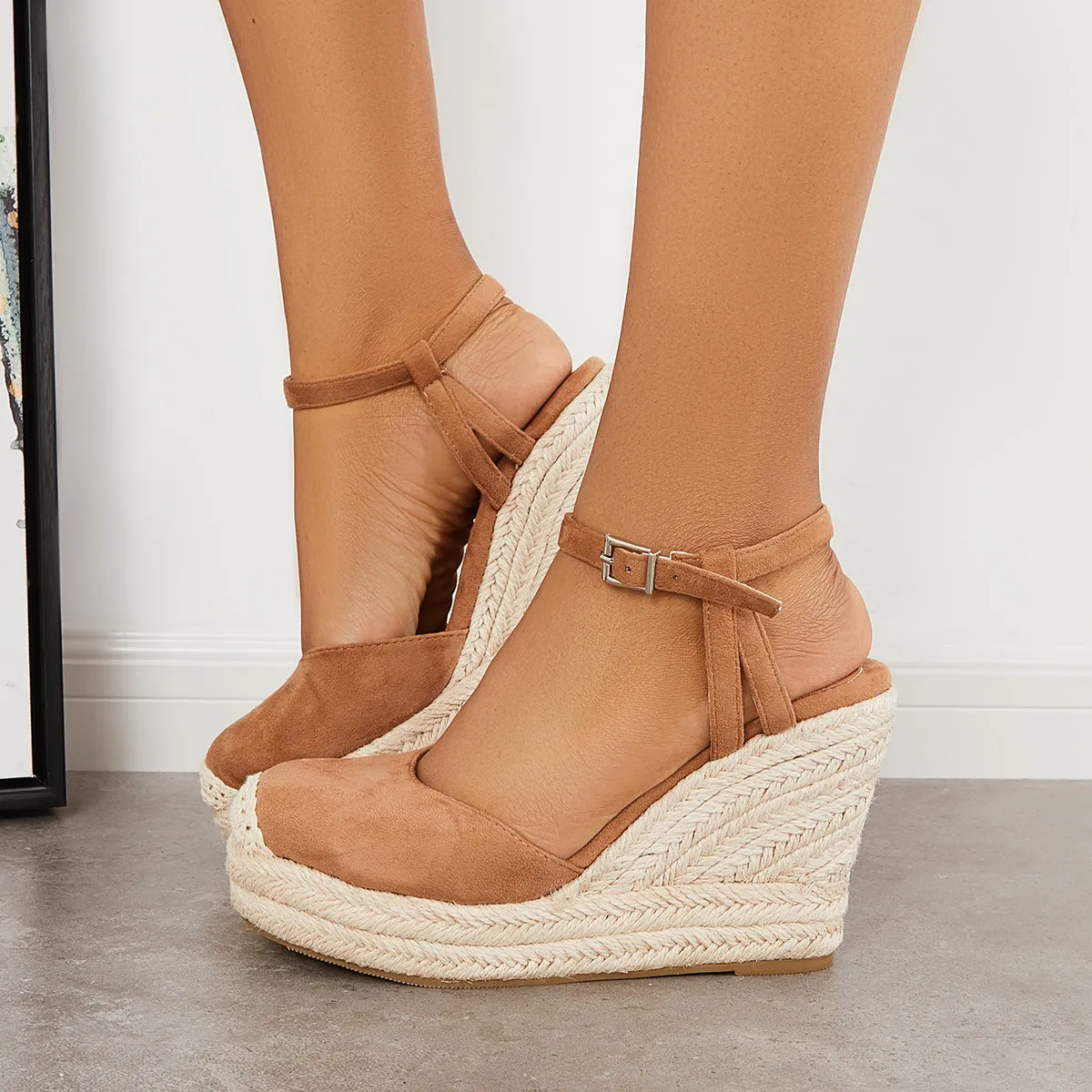 Sohiwoo Women Closed Toe Espadrille Platform Wedges Ankle Strap Slingback Sandals