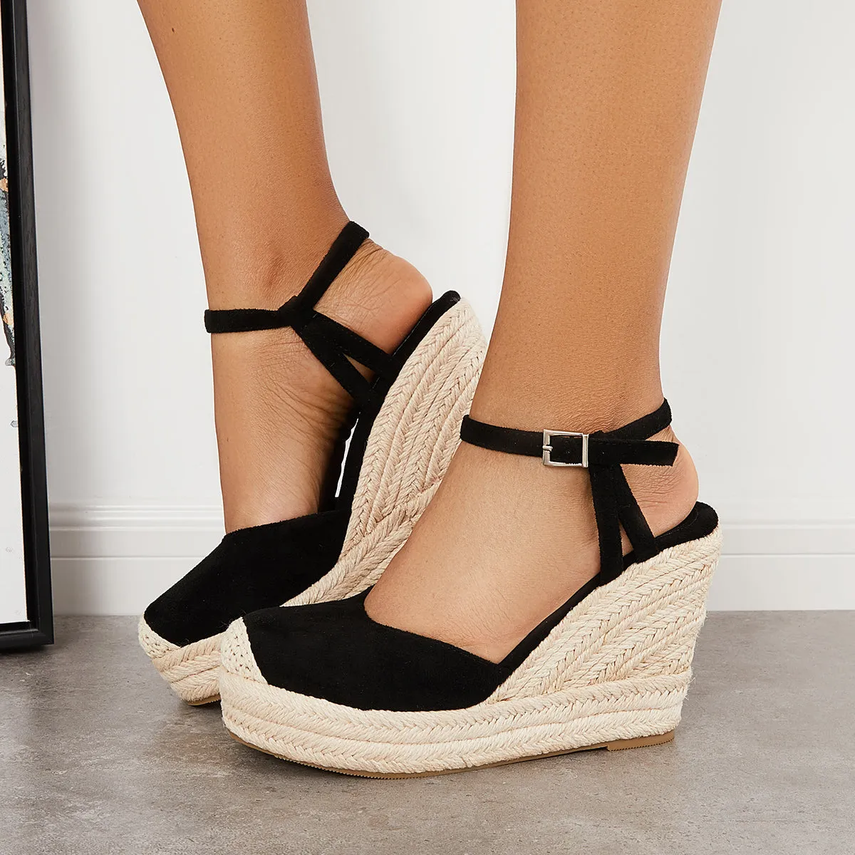 Sohiwoo Women Closed Toe Espadrille Platform Wedges Ankle Strap Slingback Sandals