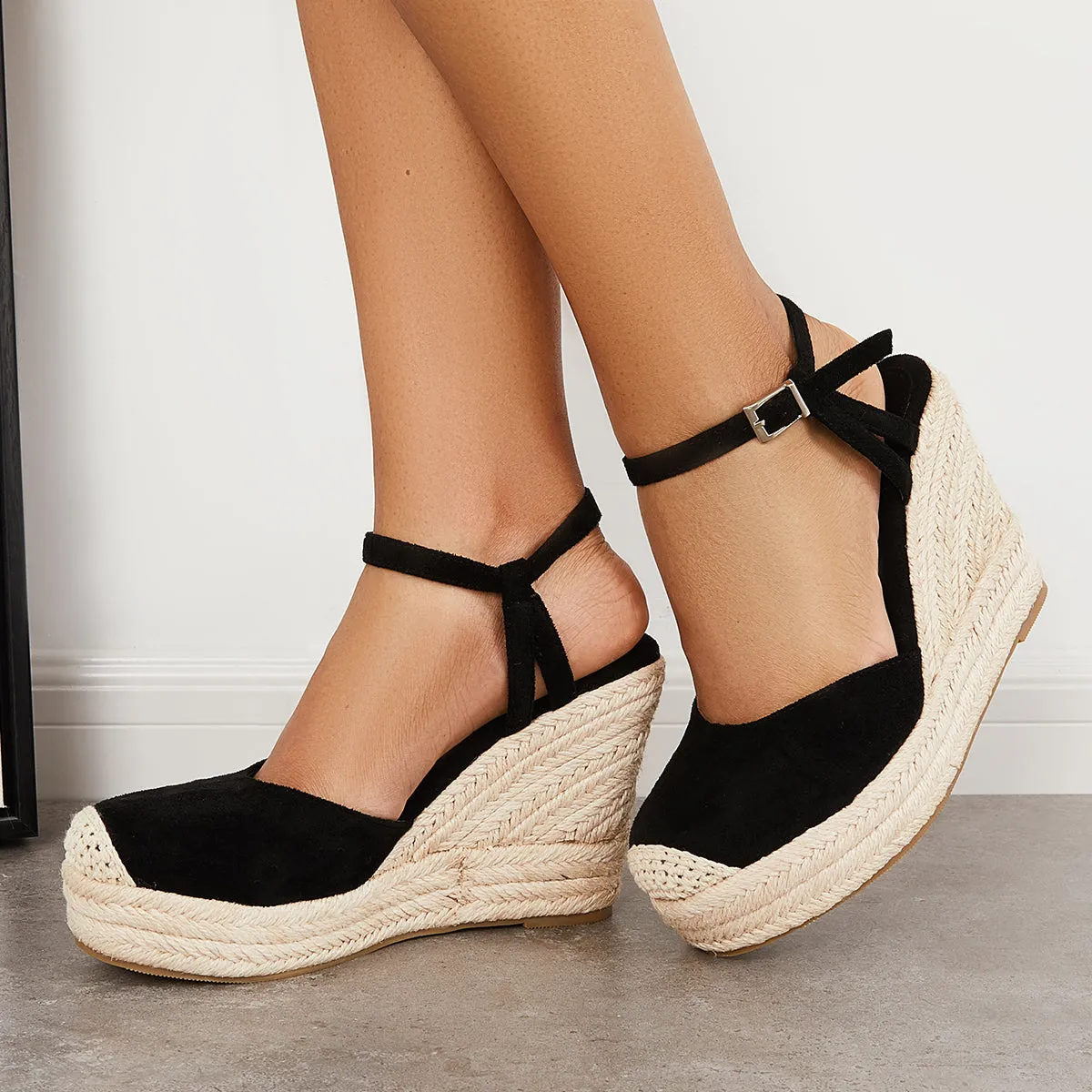 Sohiwoo Women Closed Toe Espadrille Platform Wedges Ankle Strap Slingback Sandals