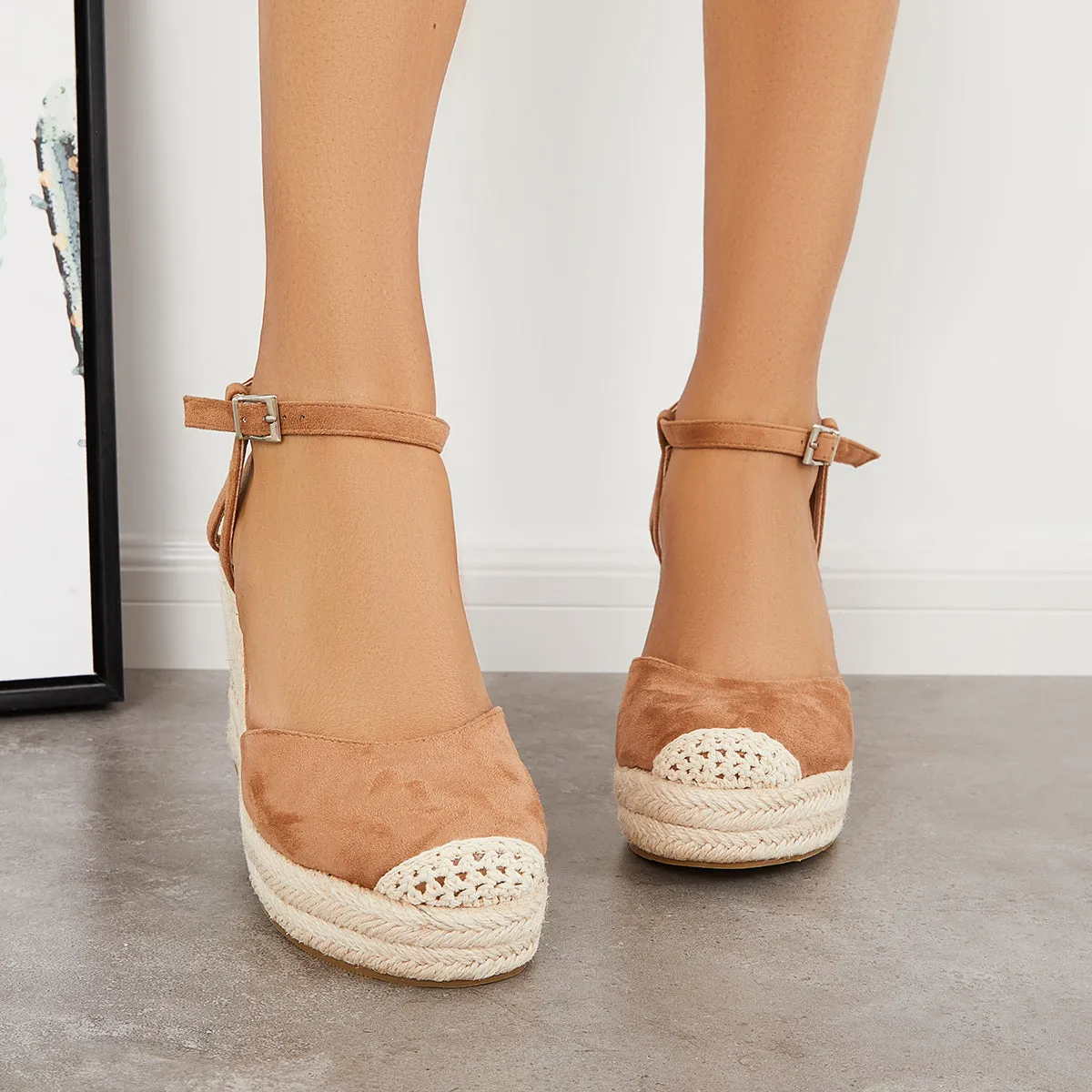 Sohiwoo Women Closed Toe Espadrille Platform Wedges Ankle Strap Slingback Sandals