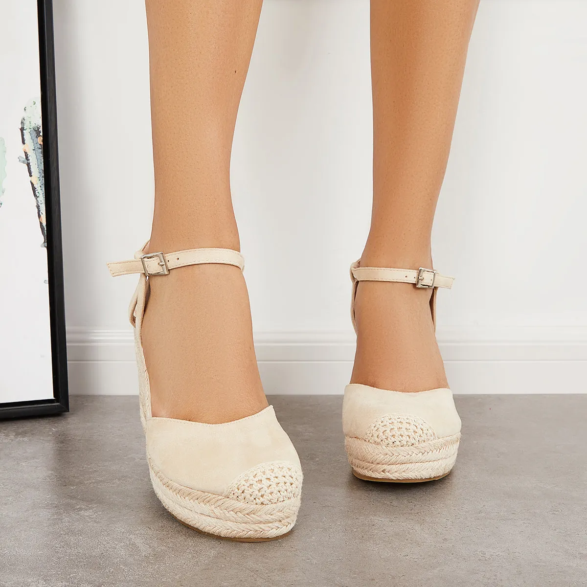 Sohiwoo Women Closed Toe Espadrille Platform Wedges Ankle Strap Slingback Sandals