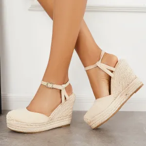 Sohiwoo Women Closed Toe Espadrille Platform Wedges Ankle Strap Slingback Sandals