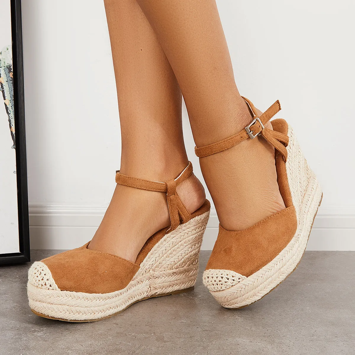 Sohiwoo Women Closed Toe Espadrille Platform Wedges Ankle Strap Slingback Sandals