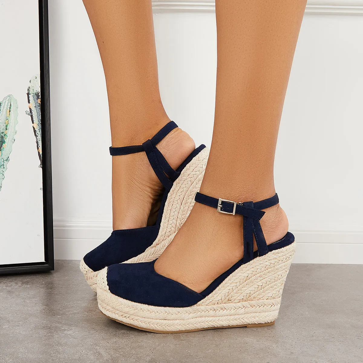Sohiwoo Women Closed Toe Espadrille Platform Wedges Ankle Strap Slingback Sandals