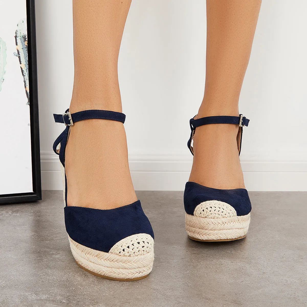 Sohiwoo Women Closed Toe Espadrille Platform Wedges Ankle Strap Slingback Sandals