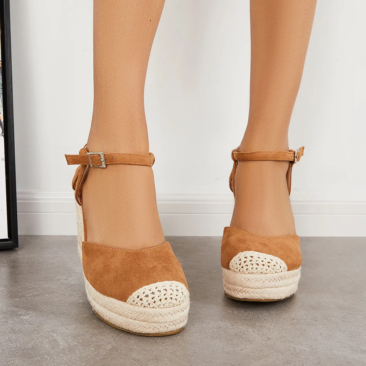 Sohiwoo Women Closed Toe Espadrille Platform Wedges Ankle Strap Slingback Sandals