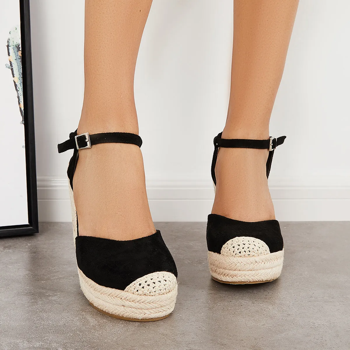 Sohiwoo Women Closed Toe Espadrille Platform Wedges Ankle Strap Slingback Sandals