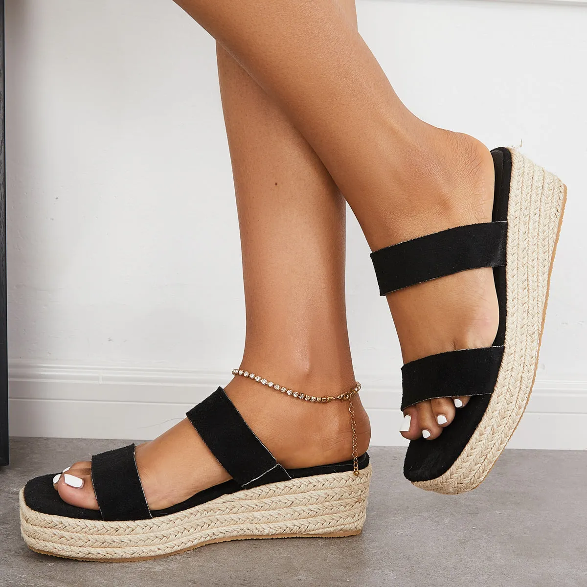 Sohiwoo  Women's Open Toe Espadrille Wedges Platform Heel Slip on Sandals