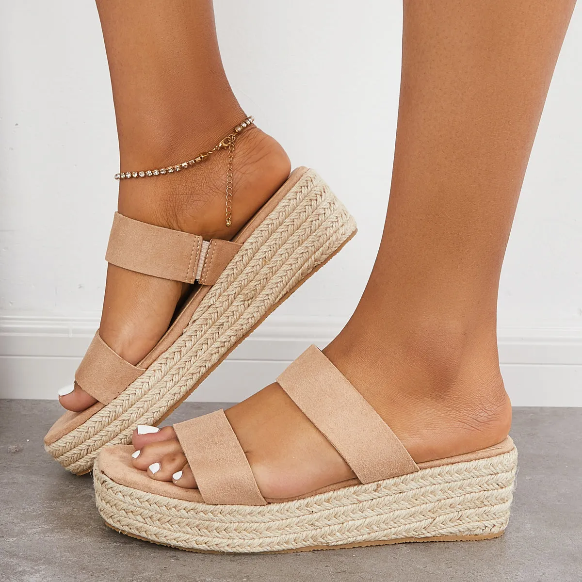 Sohiwoo  Women's Open Toe Espadrille Wedges Platform Heel Slip on Sandals