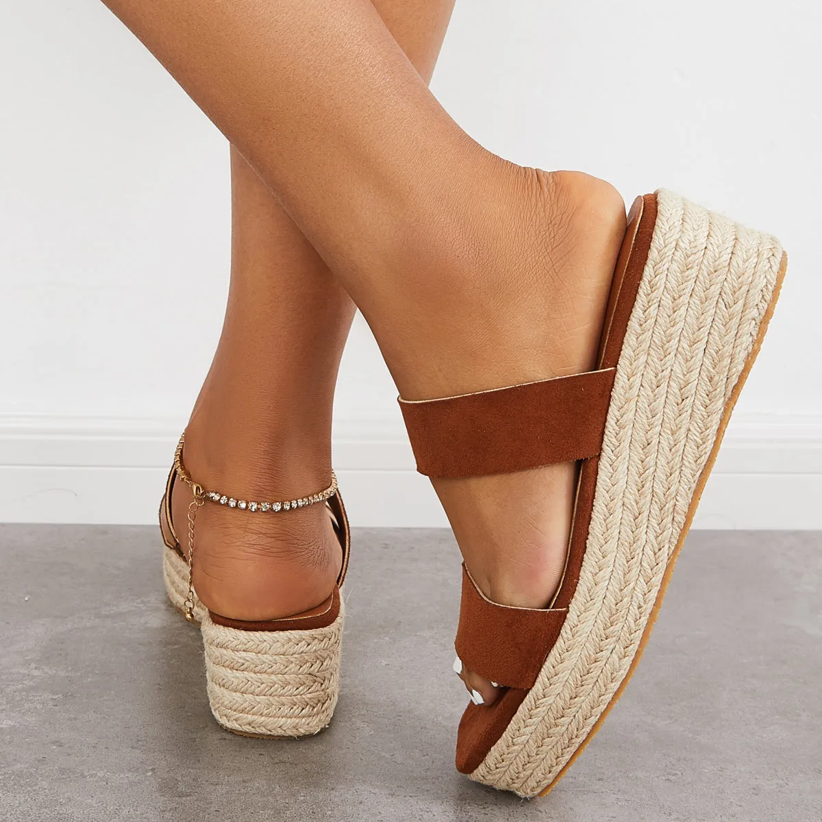 Sohiwoo  Women's Open Toe Espadrille Wedges Platform Heel Slip on Sandals