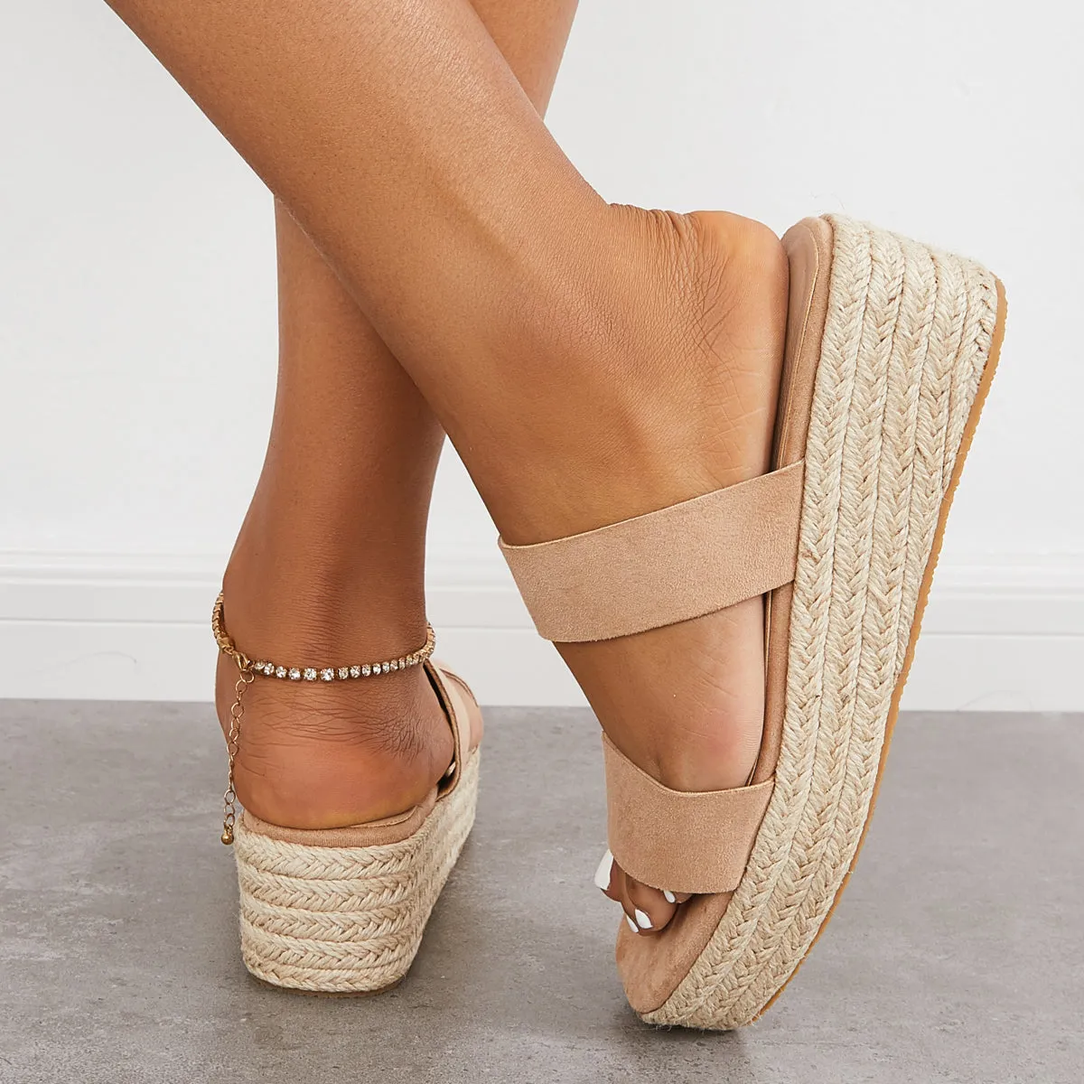 Sohiwoo  Women's Open Toe Espadrille Wedges Platform Heel Slip on Sandals