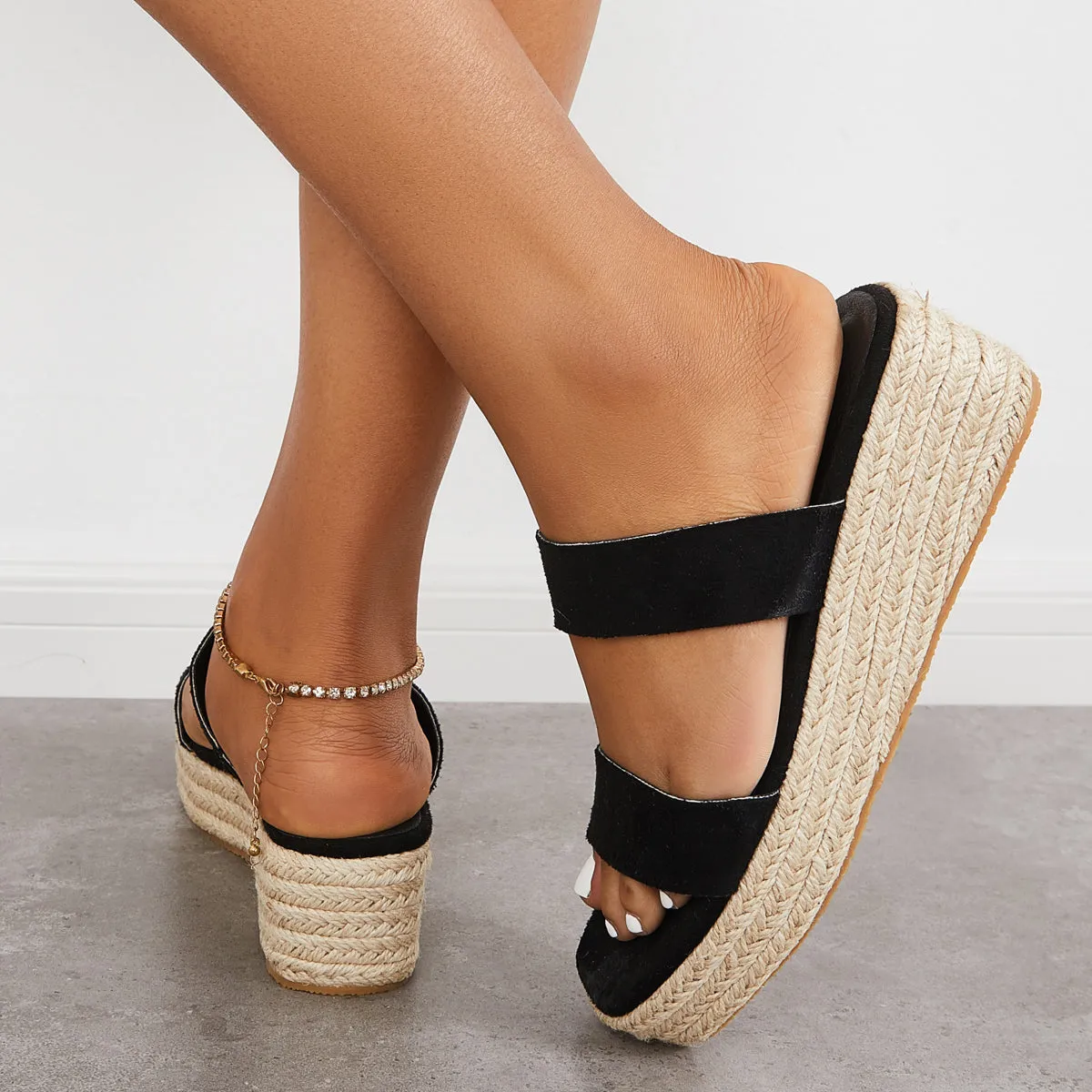 Sohiwoo  Women's Open Toe Espadrille Wedges Platform Heel Slip on Sandals