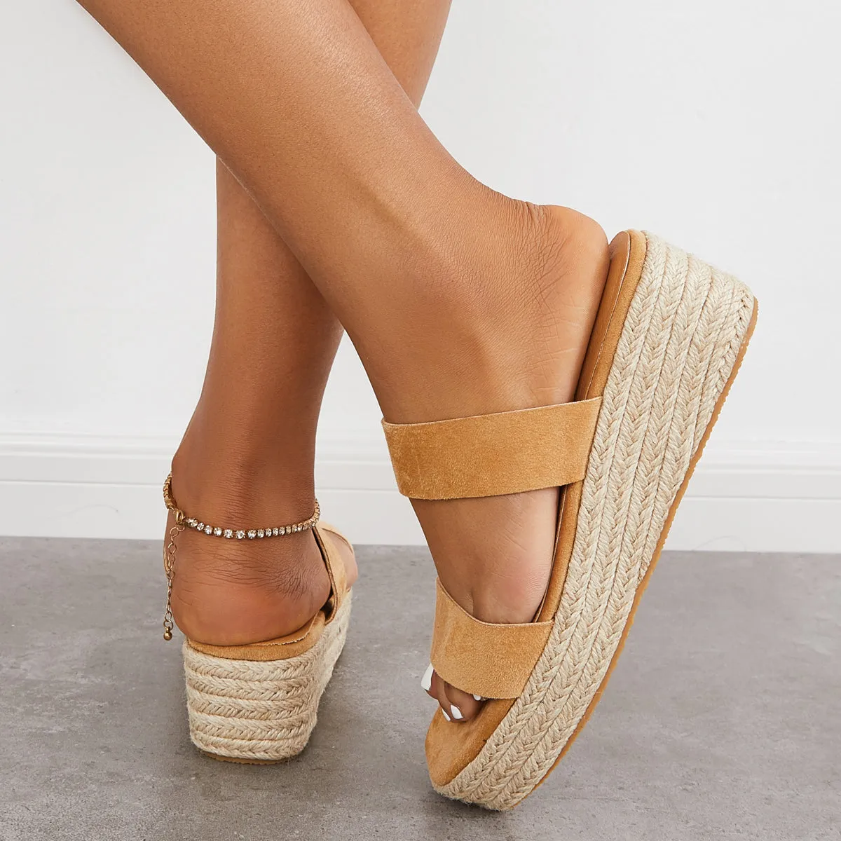 Sohiwoo  Women's Open Toe Espadrille Wedges Platform Heel Slip on Sandals