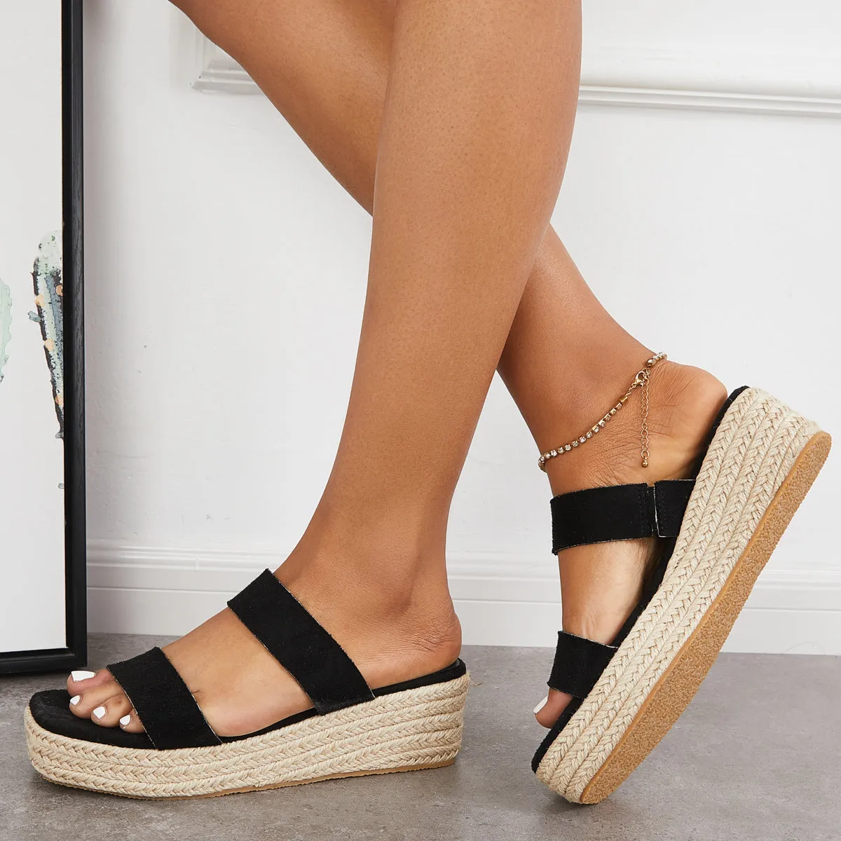 Sohiwoo  Women's Open Toe Espadrille Wedges Platform Heel Slip on Sandals