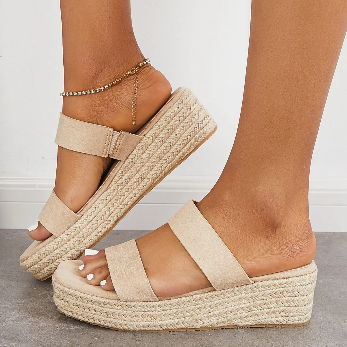 Sohiwoo  Women's Open Toe Espadrille Wedges Platform Heel Slip on Sandals