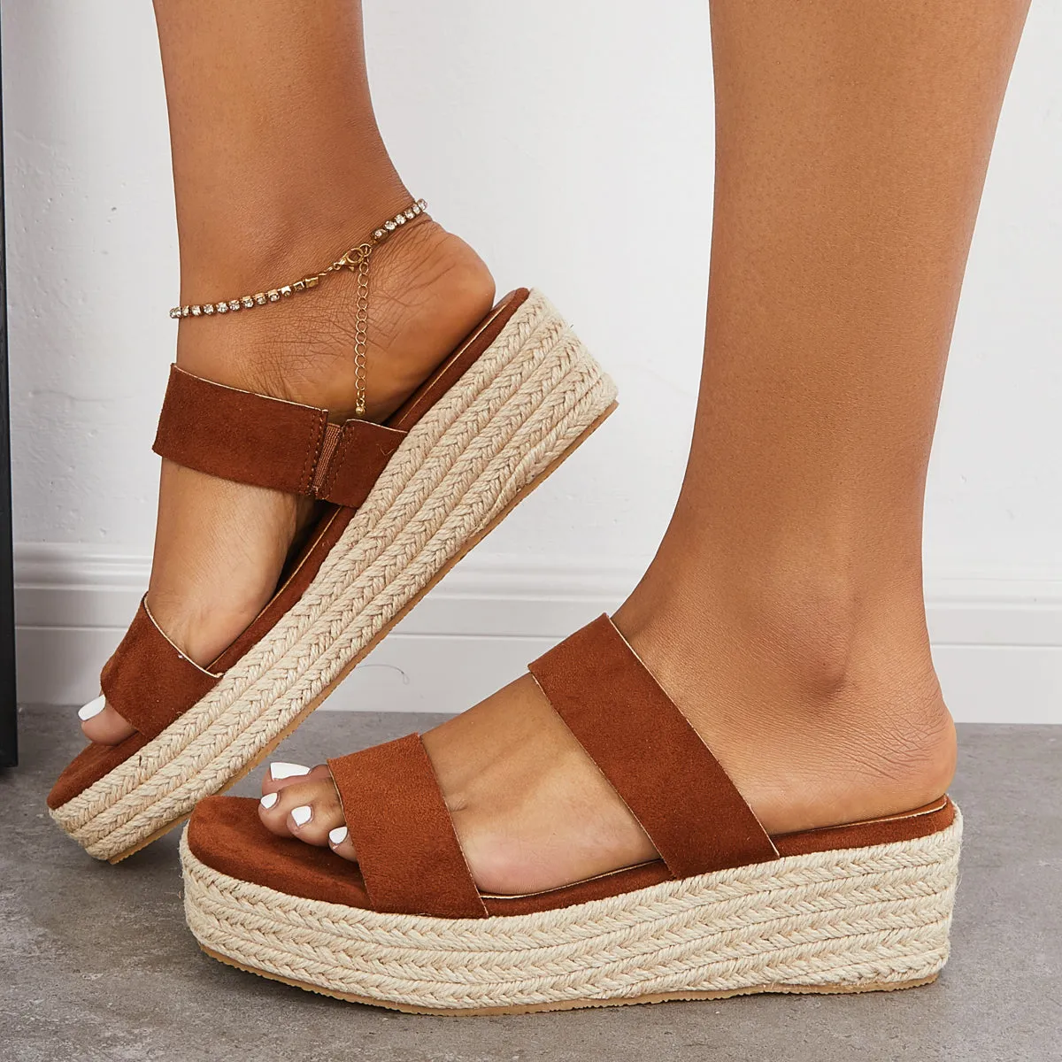 Sohiwoo  Women's Open Toe Espadrille Wedges Platform Heel Slip on Sandals