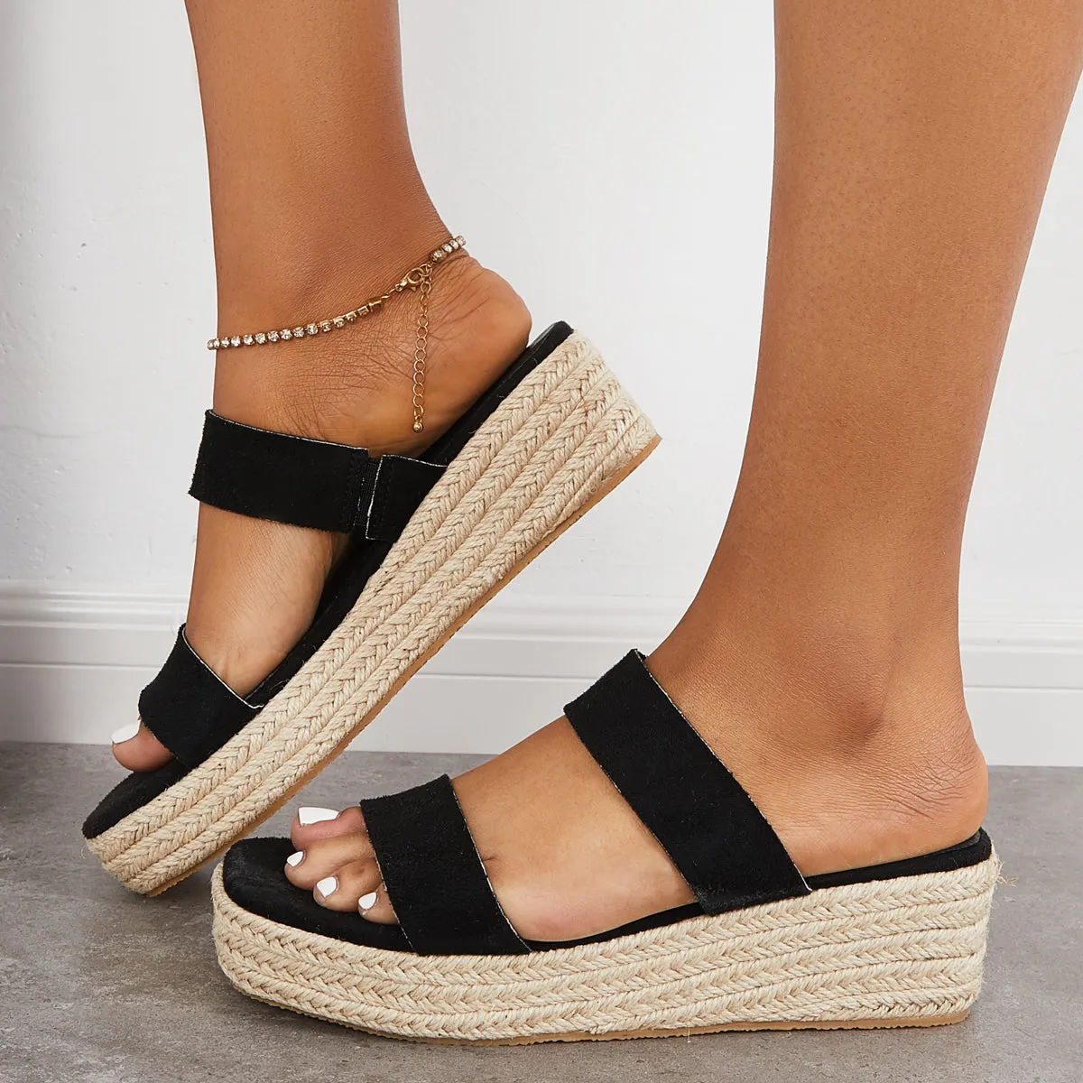 Sohiwoo  Women's Open Toe Espadrille Wedges Platform Heel Slip on Sandals