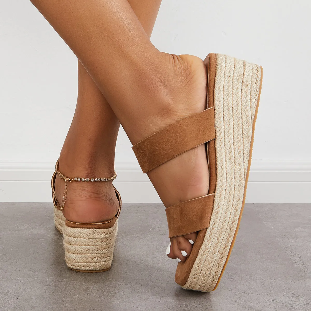 Sohiwoo  Women's Open Toe Espadrille Wedges Platform Heel Slip on Sandals
