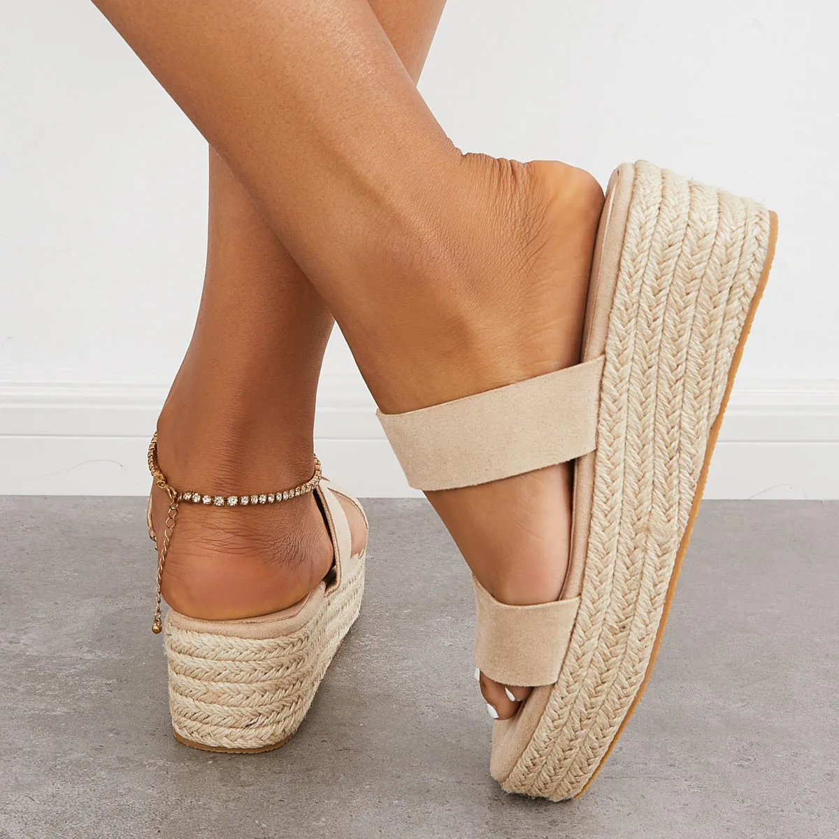 Sohiwoo  Women's Open Toe Espadrille Wedges Platform Heel Slip on Sandals