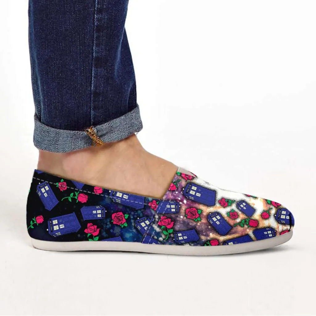 TARDIS and Rose Casual Canvas Slip on Shoes Women's Flats