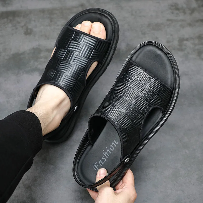 xiangtuibao  Summer New Men's Beach Shoes Leather Sandals Top Leather Casual Indoor and Outdoor Leather Slippers Fashion European Men's Shoes